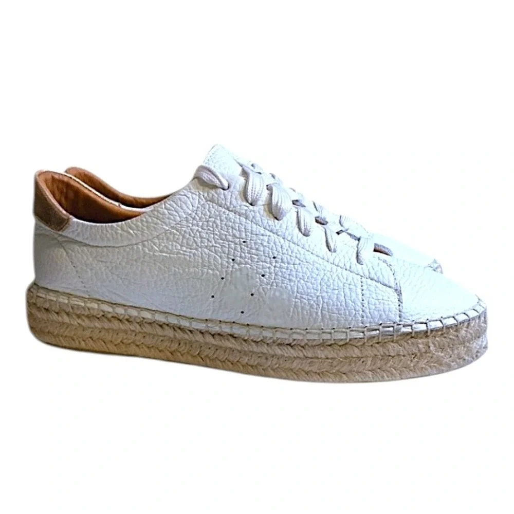 Anthropologie Dalson Espadrilles‎ White Leather Jute Platform Sneakers Sz 6/EU37